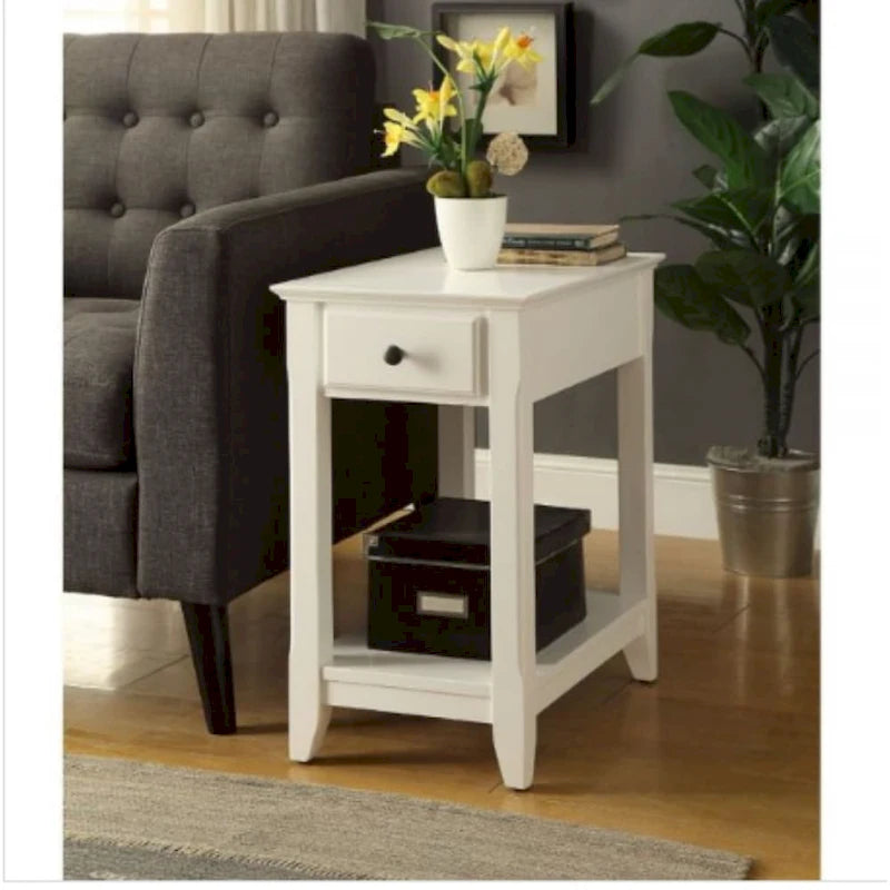 Space Saving Rectangular 23 Inch Wooden Side End Table with Two Storage Shelves and One Drawer for Living Room