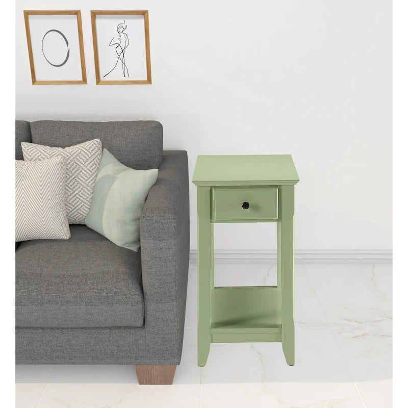 Space Saving Rectangular 23 Inch Wooden Side End Table with Two Storage Shelves and One Drawer for Living Room