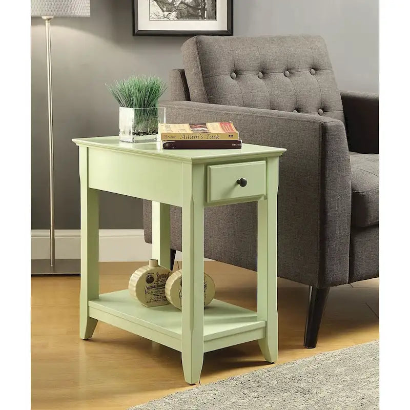 Space Saving Rectangular 23 Inch Wooden Side End Table with Two Storage Shelves and One Drawer for Living Room