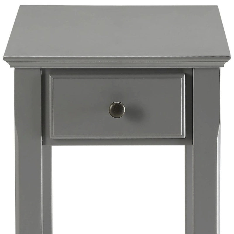 Space Saving Rectangular 23 Inch Wooden Side End Table with Two Storage Shelves and One Drawer for Living Room
