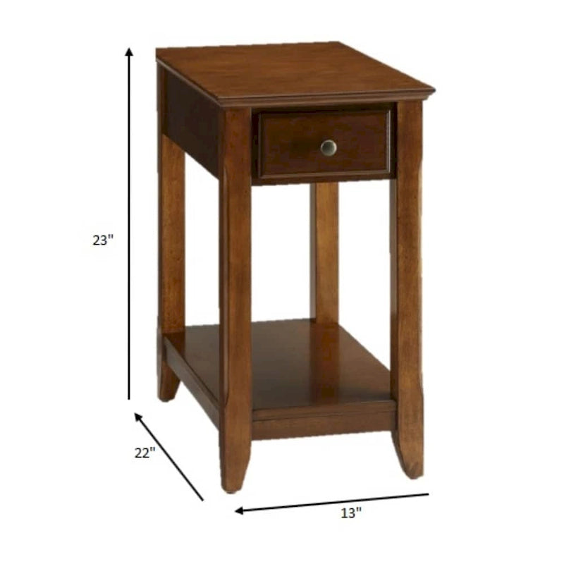 Space Saving Rectangular 23 Inch Wooden Side End Table with Two Storage Shelves and One Drawer for Living Room