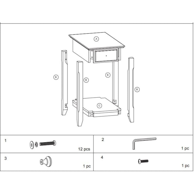 Space Saving Rectangular 23 Inch Wooden Side End Table with Two Storage Shelves and One Drawer for Living Room