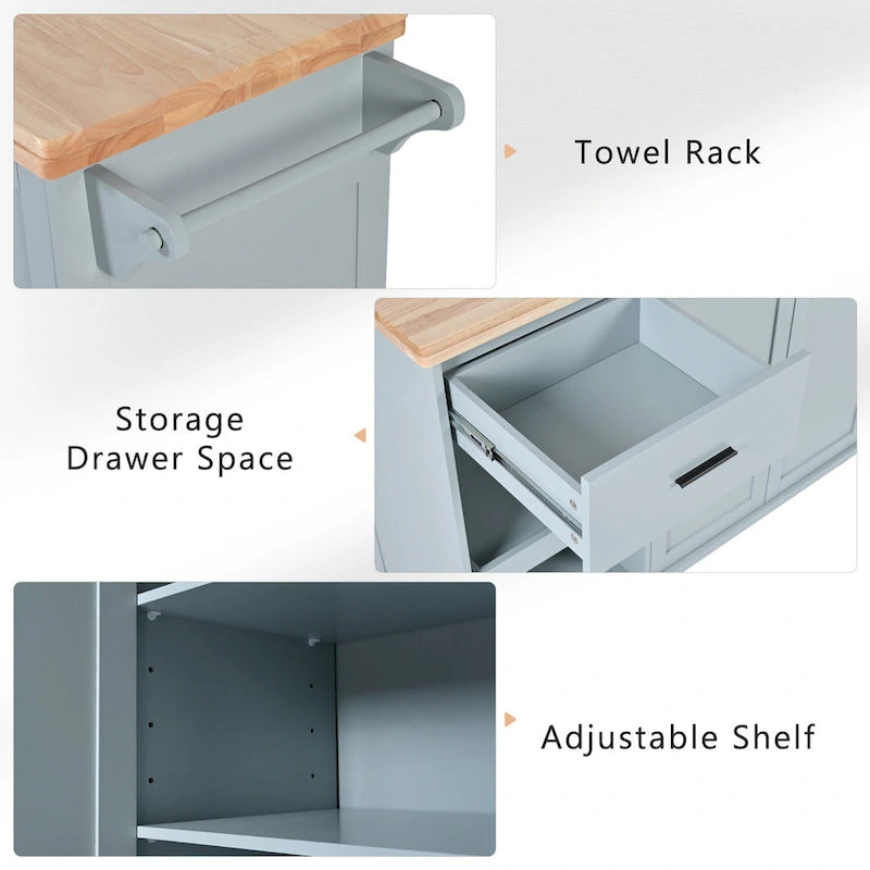 Kitchen Island with Foldable Counter Top, Storage Cart with Slide-Out Shelf, Towel Rack and Drawer, Rolling Wheels