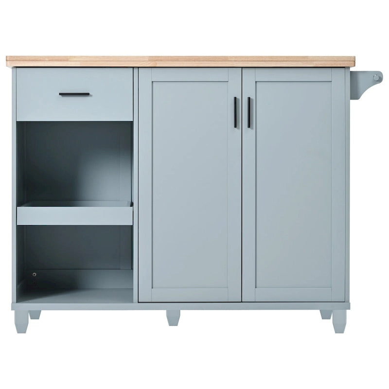 Kitchen Island with Foldable Counter Top, Storage Cart with Slide-Out Shelf, Towel Rack and Drawer, Rolling Wheels