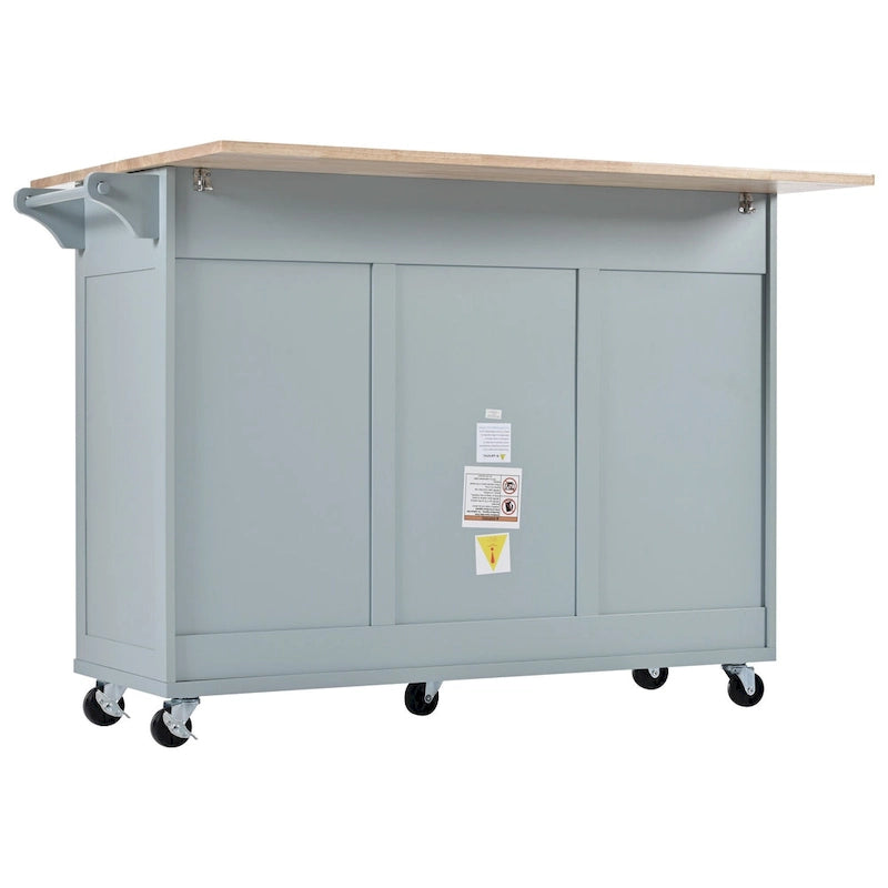 Kitchen Island with Foldable Counter Top, Storage Cart with Slide-Out Shelf, Towel Rack and Drawer, Rolling Wheels