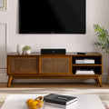 Vintage Rattan TV Cabinet with 2 Storage Cabinets and 4 Wooden Legs for Living Room, Bedroom and Office