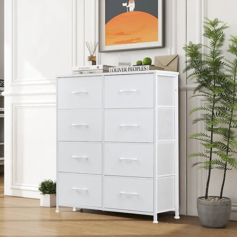 Stylish 8 Drawer Chest of Dressers for Bedroom, Tall Chest Organizer Tower with Wooden Top