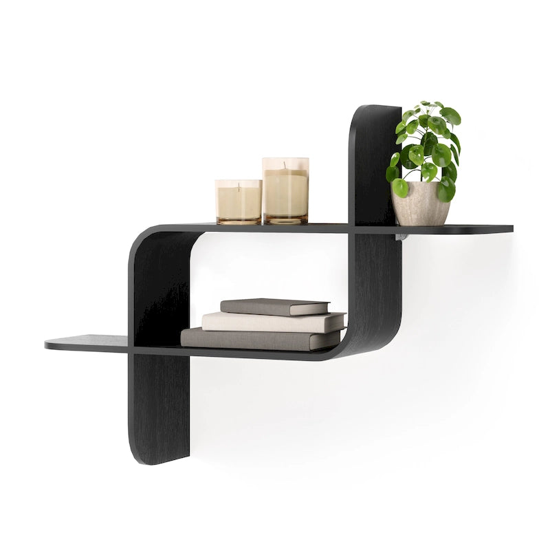 Modern Bentwood Wall Shelf with Geometric Design for Books and Decor