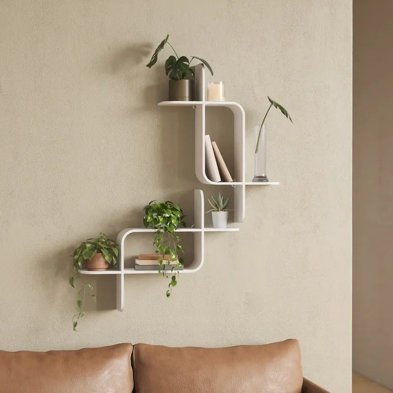 Modern Bentwood Wall Shelf with Geometric Design for Books and Decor
