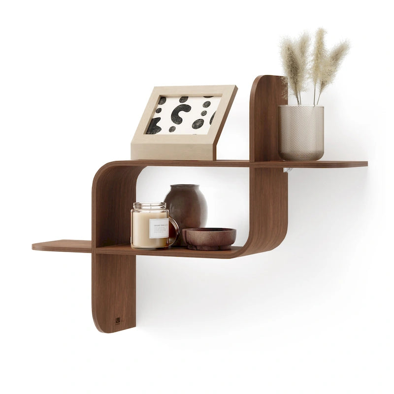 Modern Bentwood Wall Shelf with Geometric Design for Books and Decor