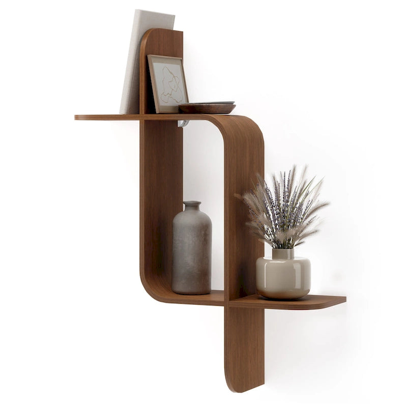 Modern Bentwood Wall Shelf with Geometric Design for Books and Decor