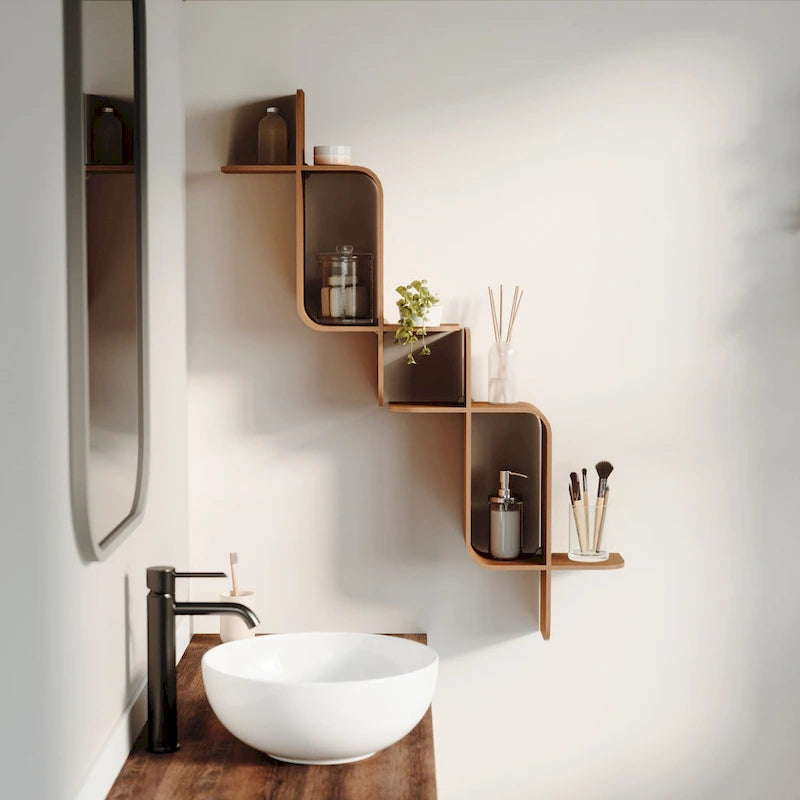 Modern Bentwood Wall Shelf with Geometric Design for Books and Decor