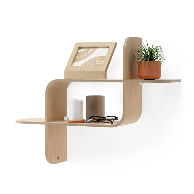 Modern Bentwood Wall Shelf with Geometric Design for Books and Decor
