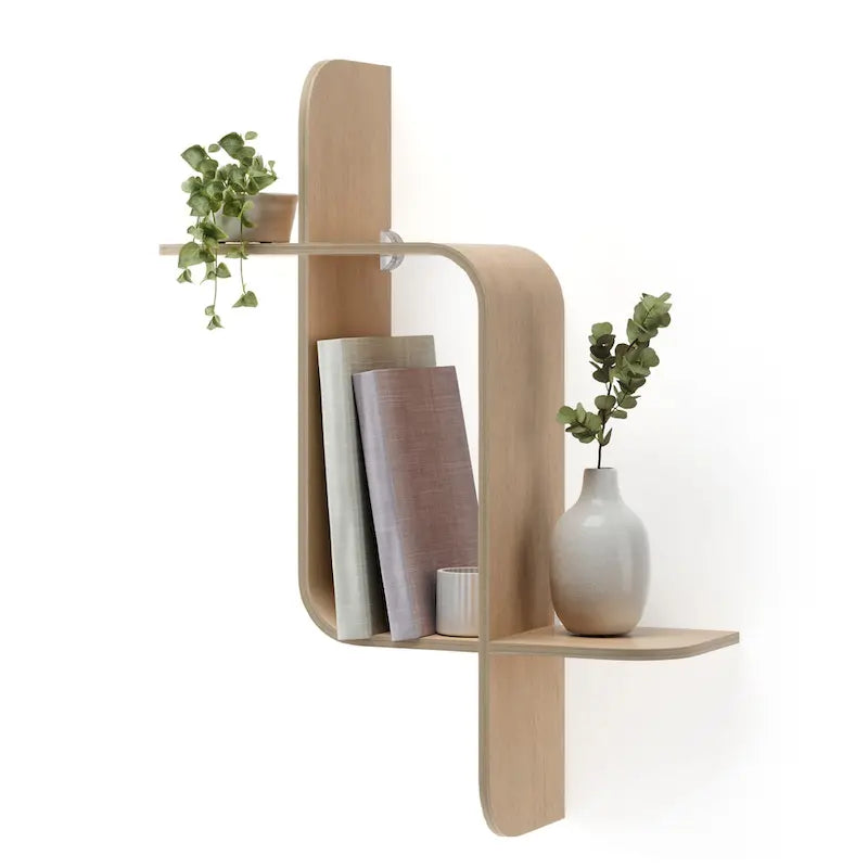 Modern Bentwood Wall Shelf with Geometric Design for Books and Decor