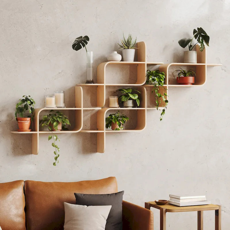 Modern Bentwood Wall Shelf with Geometric Design for Books and Decor