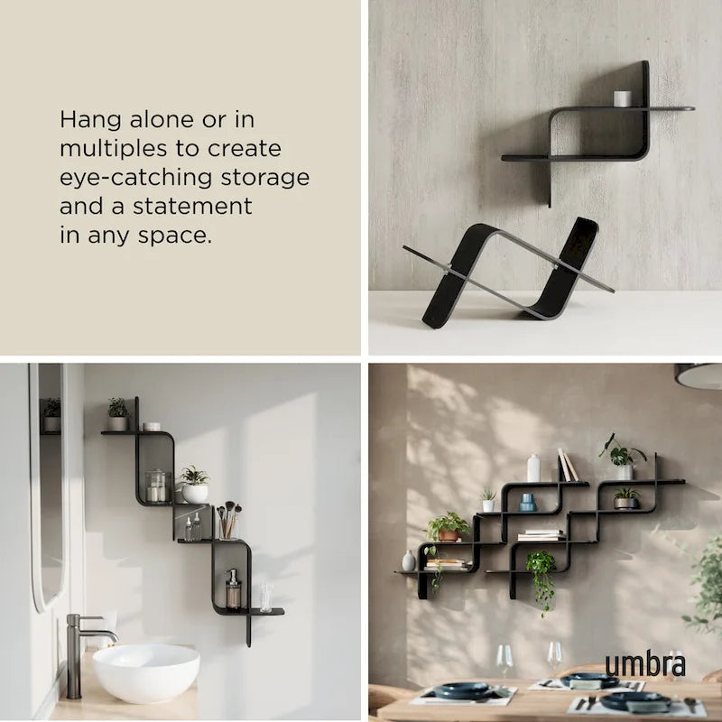 Modern Bentwood Wall Shelf with Geometric Design for Books and Decor