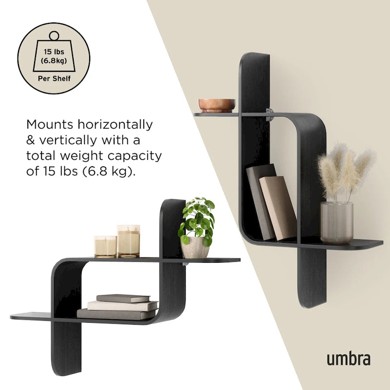 Modern Bentwood Wall Shelf with Geometric Design for Books and Decor
