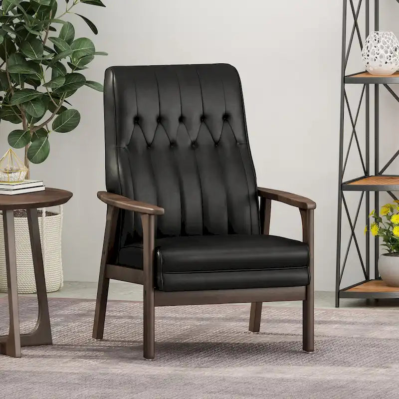 25.75 Inch High Back Faux Leather Accent Chair