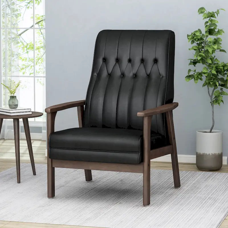25.75 Inch High Back Faux Leather Accent Chair