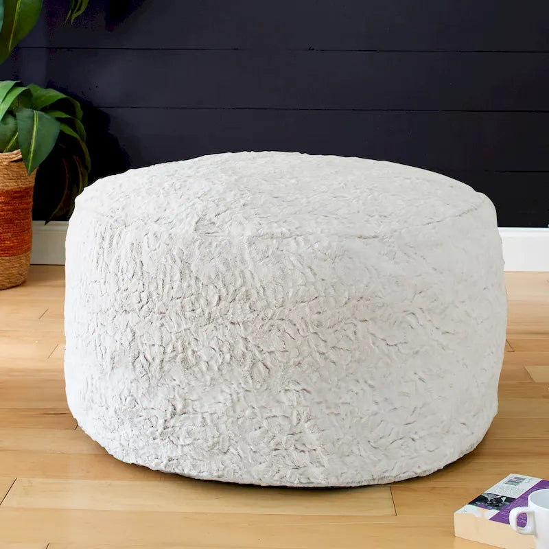 Large Indoor Faux Fur Round Bean Pouf/Ottoman