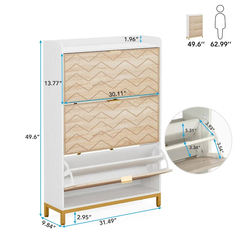 Modern Wood White Shoe Storage Cabinet with 3 Flip Doors, 24 Pair Shoe Organizer
