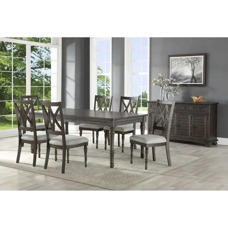 80 Inch Wooden Dining Table with Grey Brown Finish