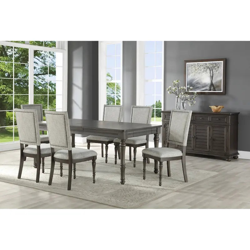 80 Inch Wooden Dining Table with Grey Brown Finish