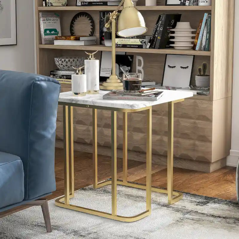 Contemporary 24 Inch Faux Marble Side Table