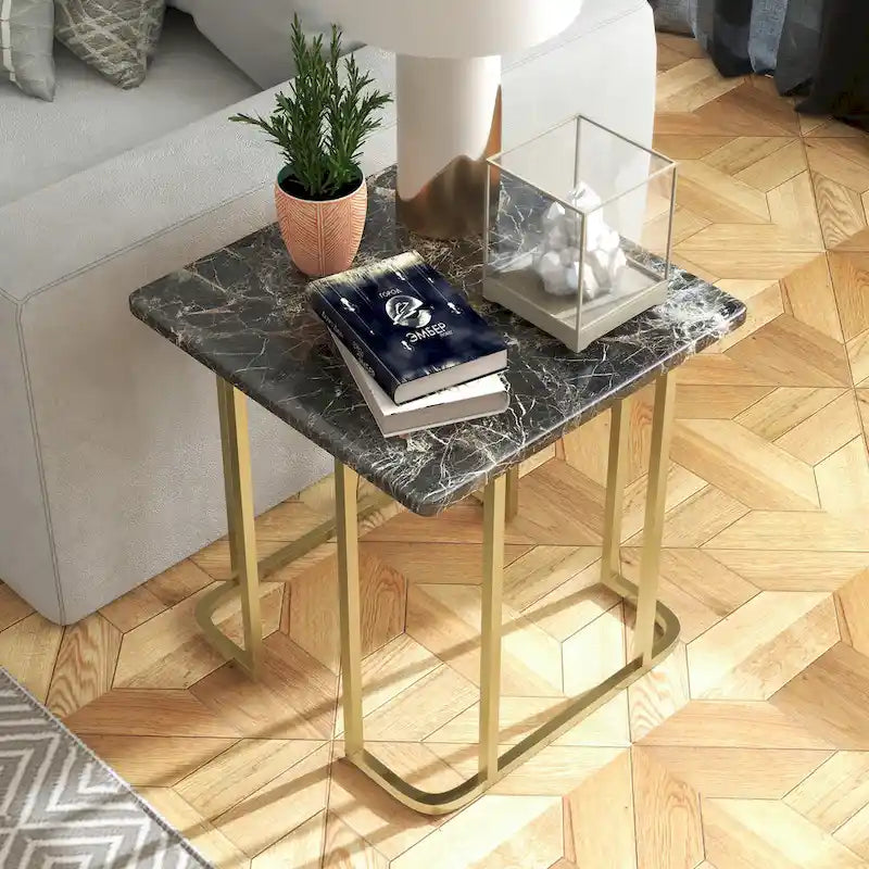 Contemporary 24 Inch Faux Marble Side Table
