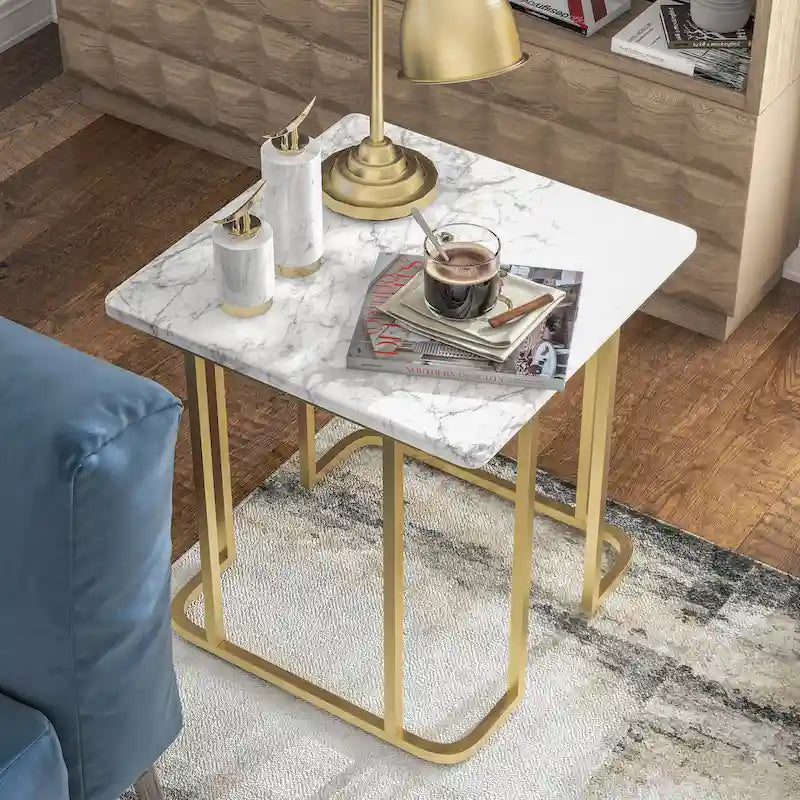 Contemporary 24 Inch Faux Marble Side Table