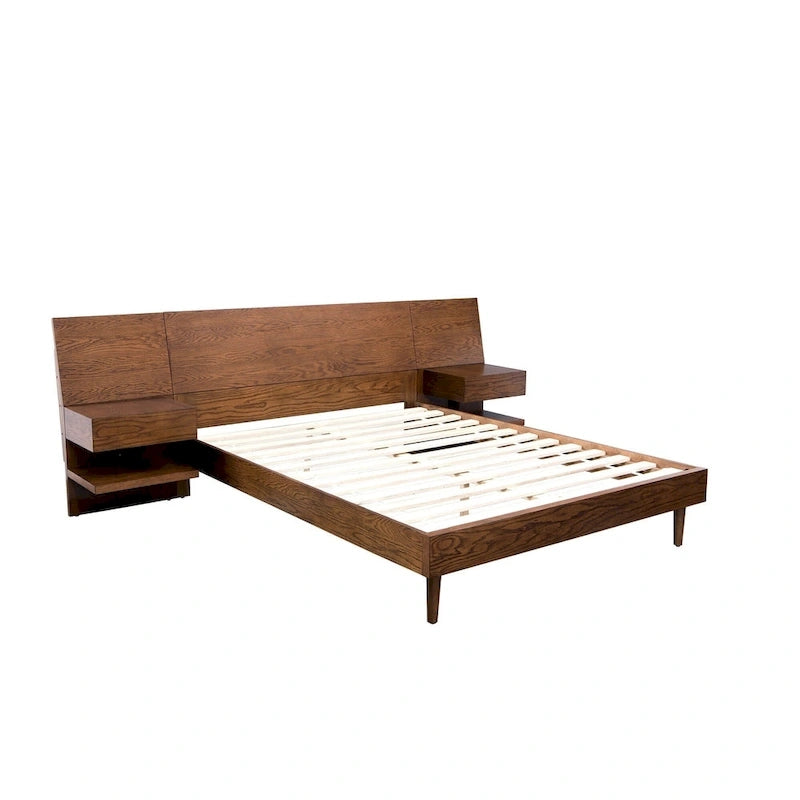 Pecan Bed with Two Integrated Nightstands