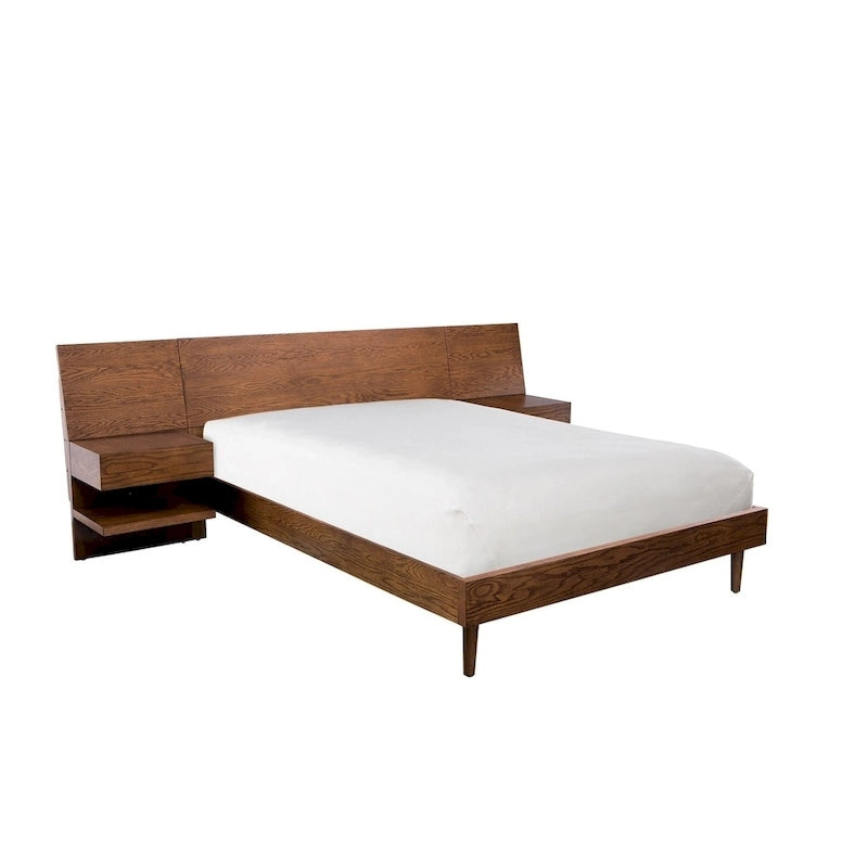 Pecan Bed with Two Integrated Nightstands