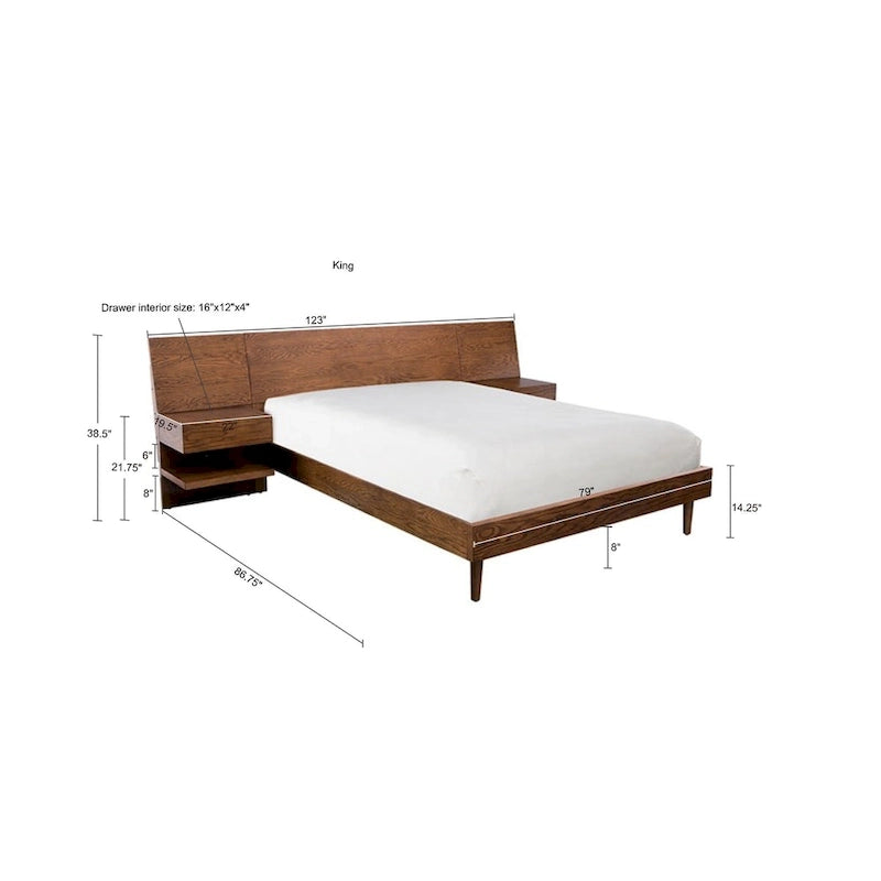 Pecan Bed with Two Integrated Nightstands