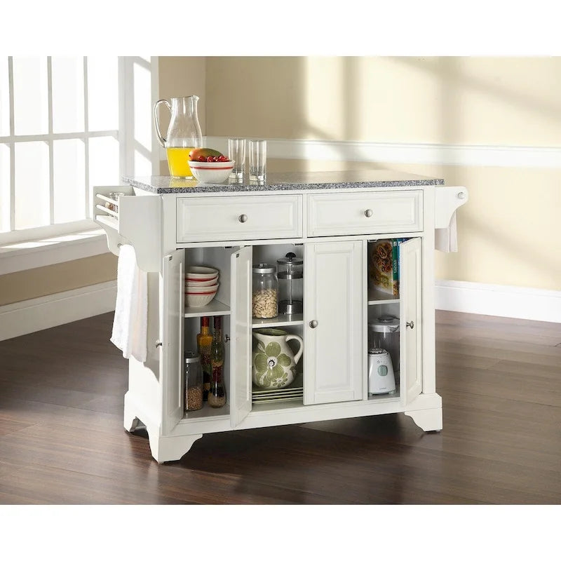 Crosley LaFayette Solid Granite Top Kitchen Island in White Finish - 18d x 51.5w x 36h
