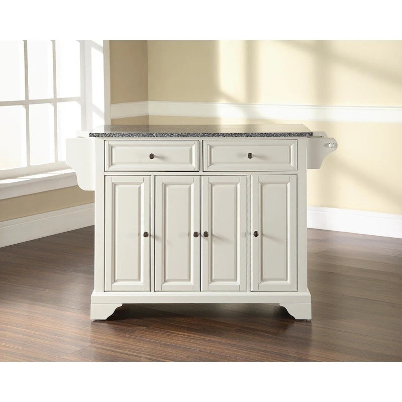 Solid Granite Top Kitchen Island in White Finish - 18D x 51.5W x 36H