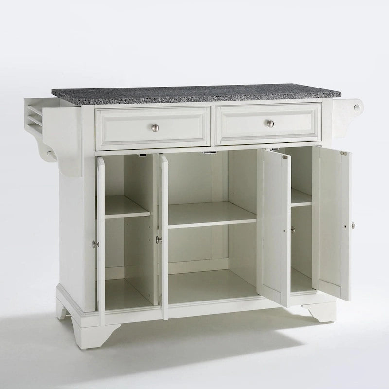 Solid Granite Top Kitchen Island in White Finish - 18D x 51.5W x 36H