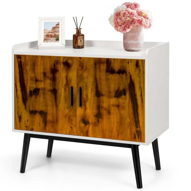 Mid-Century Wood Storage Cabinet with 2 Doors and Metal Legs for Entryway - 32 x 15 x 29 Inches (L x W x H)