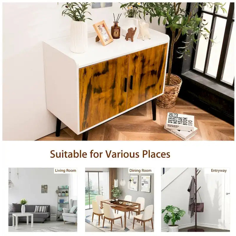 Mid-Century Wood Storage Cabinet with 2 Doors and Metal Legs for Entryway - 32 x 15 x 29 Inches (L x W x H)