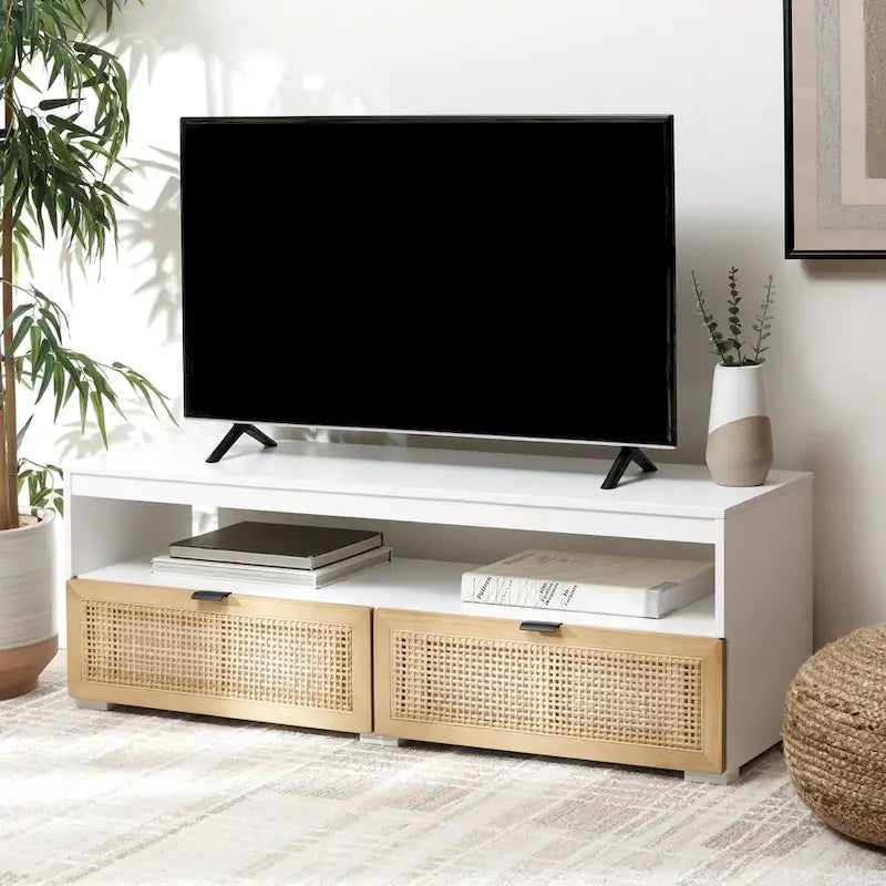 SAFAVIEH Kaitlyn 2-Drawer 1-Shelf Entertainment Media Stand (Fits Up To 55 Flatscreen TV) - 48Wx16Dx17H
