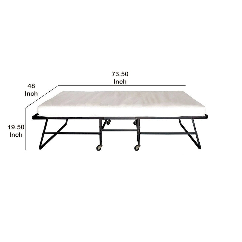Metal Rollaway Folding Bed with 48 Inch Mattress and Casters, Black