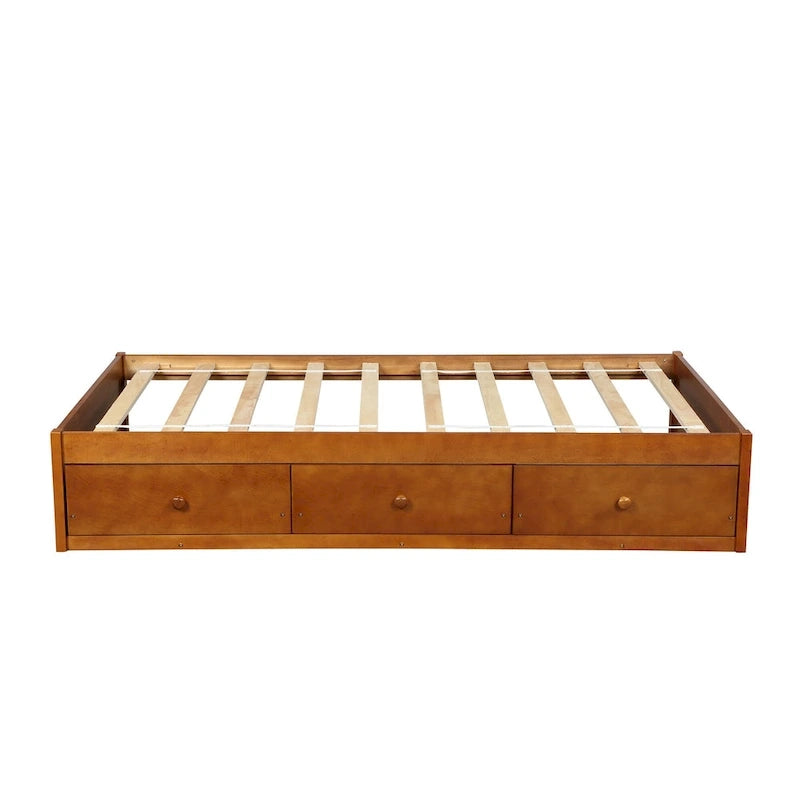 Oak Eco-Friendly Solid Pine Wood Twin Size Platform Storage Bed with 3 Drawers