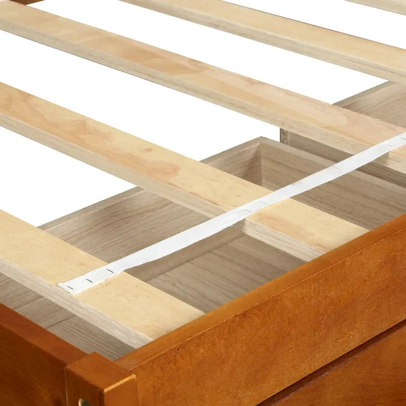 Oak Eco-Friendly Solid Pine Wood Twin Size Platform Storage Bed with 3 Drawers