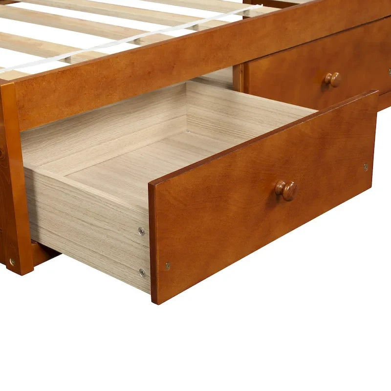Oak Eco-Friendly Solid Pine Wood Twin Size Platform Storage Bed with 3 Drawers