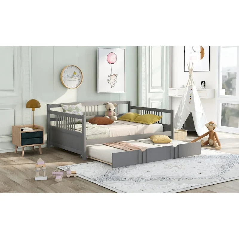Full Size Daybed Wood Bed with Twin Size Trundle