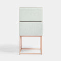 Tempered Glass Marble Stone Double Drawer Nightstand for Bedroom, Living Room