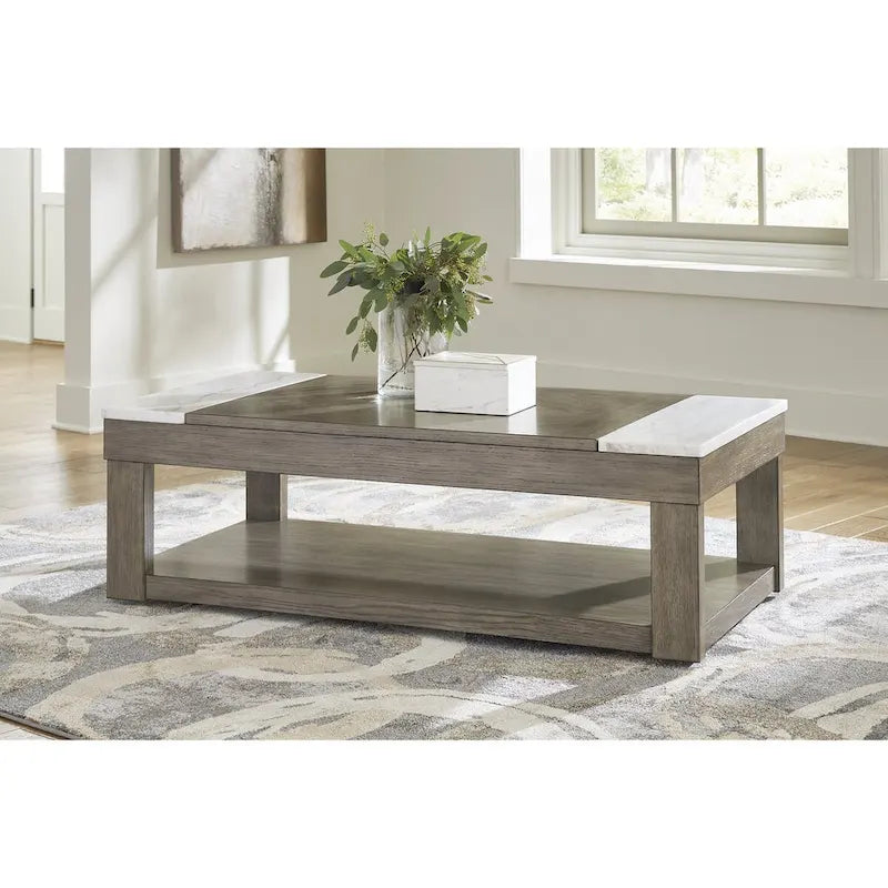 Signature Design by Ashley Loyaska Grayish Brown/White Lift-Top Coffee Table - 56.13 W x 28.25 D x 18.13 H