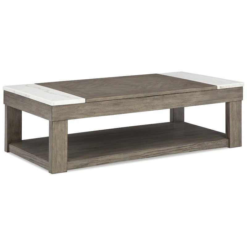 Grayish Brown and White Lift-Top Coffee Table - 56.13 W x 28.25 D x 18.13 H