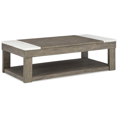Grayish Brown and White Lift-Top Coffee Table - 56.13 W x 28.25 D x 18.13 H