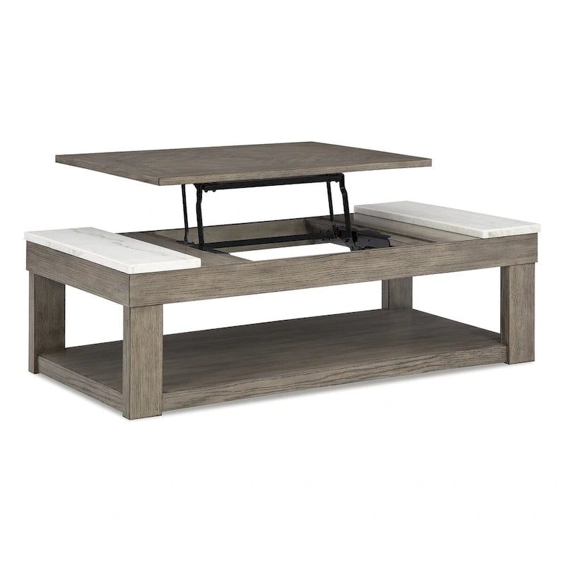 Grayish Brown and White Lift-Top Coffee Table - 56.13 W x 28.25 D x 18.13 H