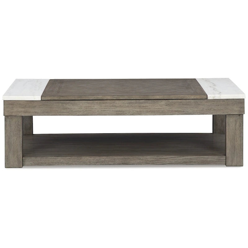 Grayish Brown and White Lift-Top Coffee Table - 56.13 W x 28.25 D x 18.13 H